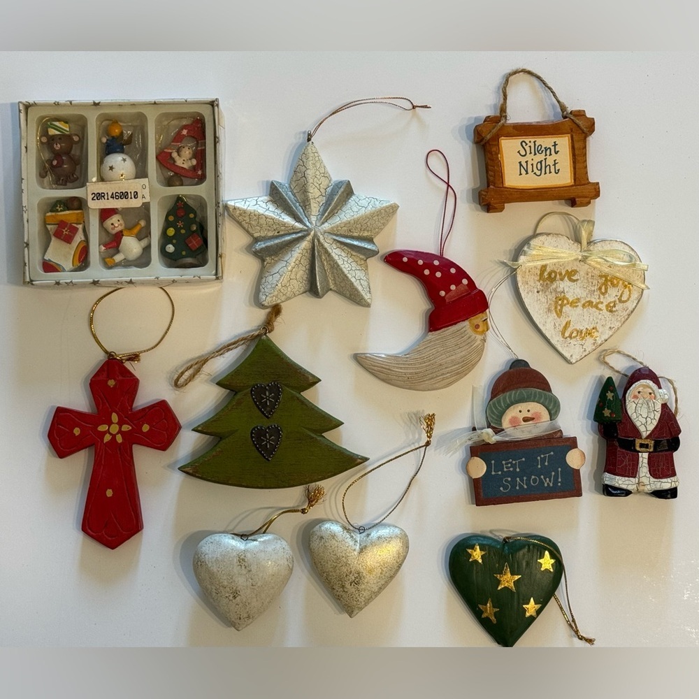 Vintage Wooden Christmas Ornaments Lot of 12